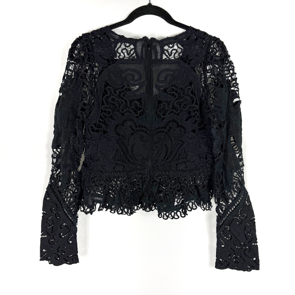 Sea New York Gianna Lace Top Black Eyelet Blouse Long Sleeve Women Sz 10 - Picture 11 of 12